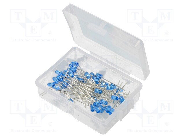 Kit: LED; 3mm; THT; 50pcs; blue; 3÷15V; Kit: LED diode blue x50; 30°