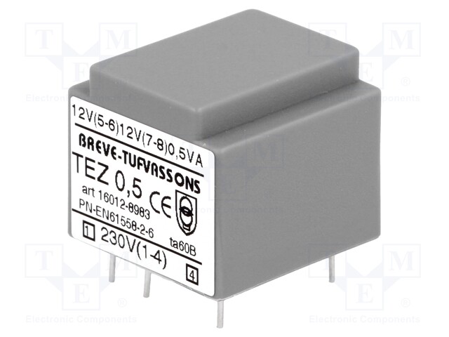 Transformer: encapsulated; 0.5VA; 230VAC; 12V; 12V; 20.8mA; 20.8mA