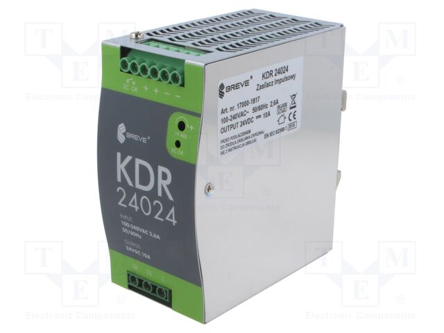 Power supply: switching; 240W; for DIN rail mounting; OUT: 1; KDR