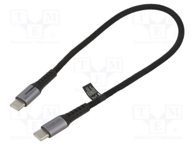 Cable; USB 2.0; USB C plug,both sides; 0.3m; black; 480Mbps; 100W