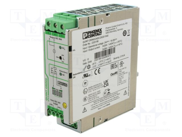 Power supply: redundancy module; for DIN rail; 24VDC; 20÷40A