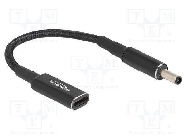 Cable; USB C socket,DC 4,5/3,0 plug; straight; black; 0.15m; 60W