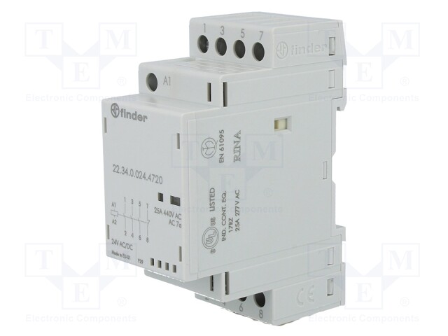 Relay: installation; monostable; NC + NO x3; Ucoil: 24VAC; 25A