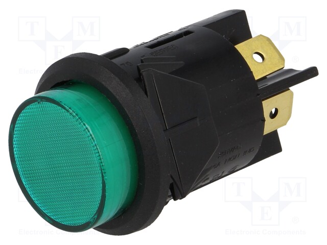 Switch: push-button; Pos: 2; DPST-NO; 16A/250VAC; 16A/28VDC; green