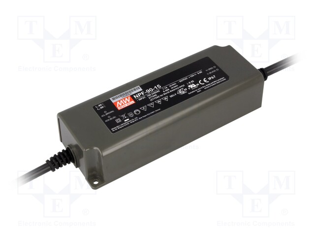 Power supply: switched-mode; LED; 90W; 15VDC; 9÷15VDC; 6A; IP67