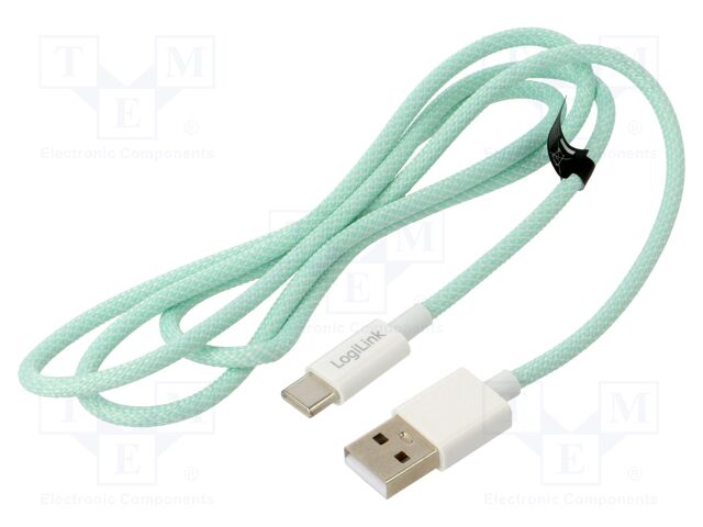 Cable; USB 2.0; USB A plug,USB C plug; 1m; green; 480Mbps; textile