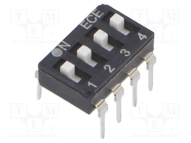 Switch: DIP-SWITCH; Poles number: 4; OFF-ON; 0.025A/24VDC; Pos: 2/4