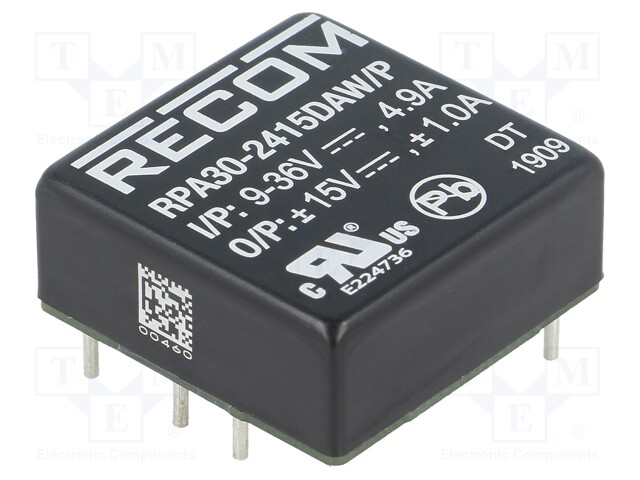 Converter: DC/DC; 30W; Uin: 9÷36V; Uout: 15VDC; Uout2: -15VDC; 1"x1"
