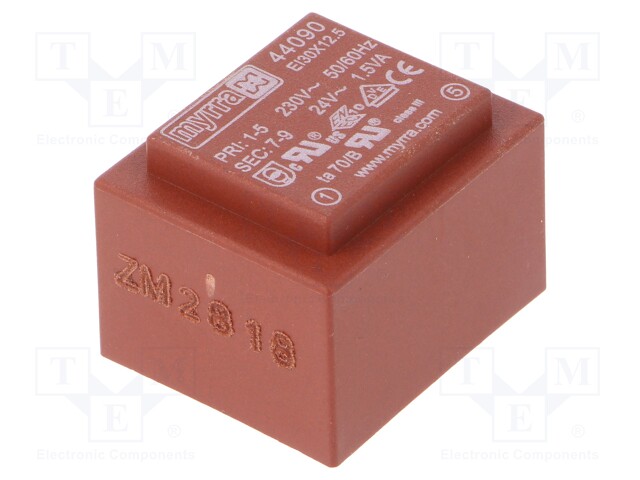 Transformer: encapsulated; 1.5VA; 230VAC; 24V; 63mA; Mounting: PCB