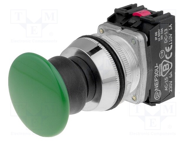 Switch: push-button; Stabl.pos: 1; NC + NO; 30mm; green; IP66; Pos: 2