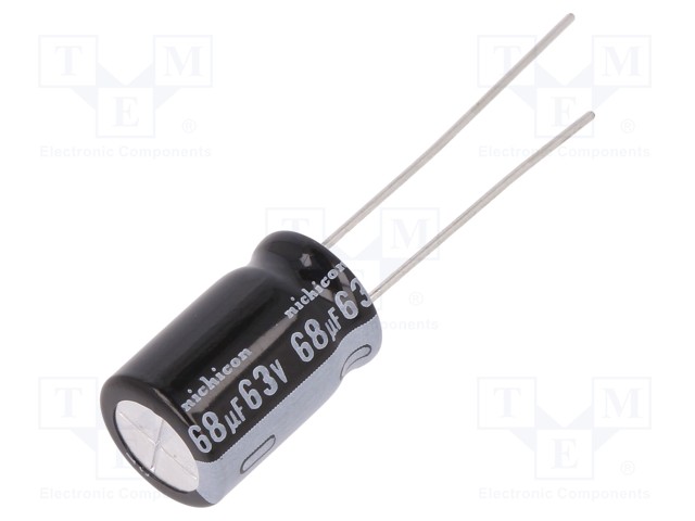 Capacitor: electrolytic; THT; 68uF; 63VDC; Ø10x16mm; Pitch: 5mm