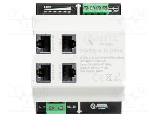Switch PoE Ethernet; Number of ports: 4; 10Mbps,100Mbps,1Gbps