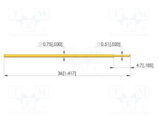 Test needle; Spring compression: 0mm; 0mm; 2A; steel; gold-plated