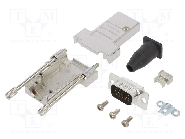 D-Sub HD; PIN: 15; male; shielded,with strain relief; straight