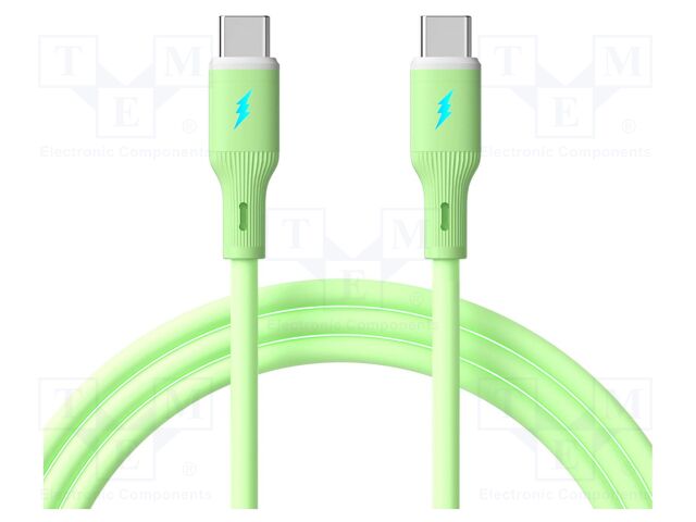 Cable; USB 2.0; USB C plug,both sides; nickel plated; 1m; green