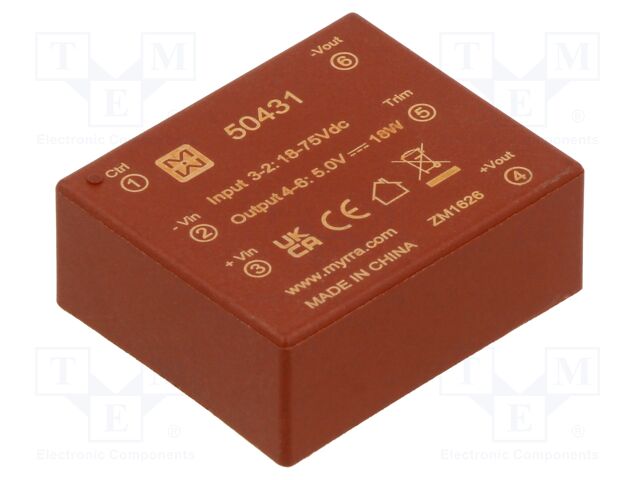 Converter: DC/DC; 25W; Uin: 18÷75VDC; Uout: 5VDC; Iout: 5A; PCB; OUT: 1