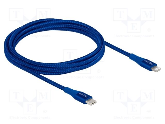 Cable; USB 2.0; Apple Lightning plug,USB C plug; 2m; blue; Cu