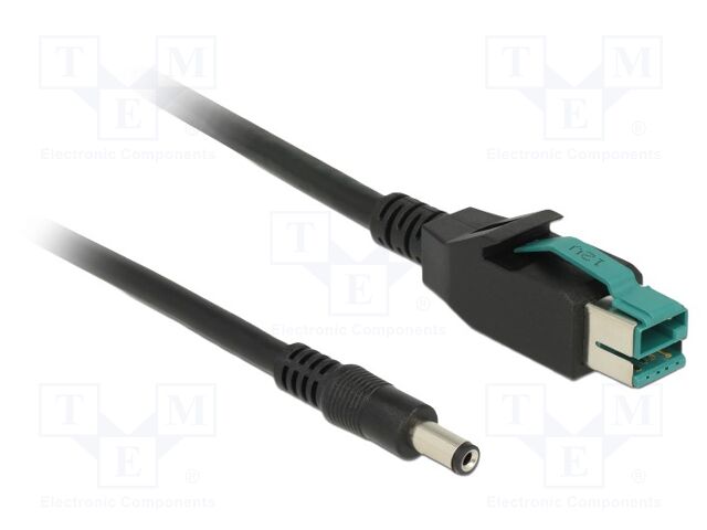 Cable; DC 5,5/2,1 plug,PoweredUSB plug; 5m; black; straight; 12V
