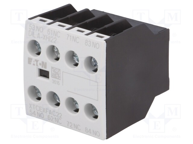 Auxiliary contacts; Leads: screw terminals; Mounting: front