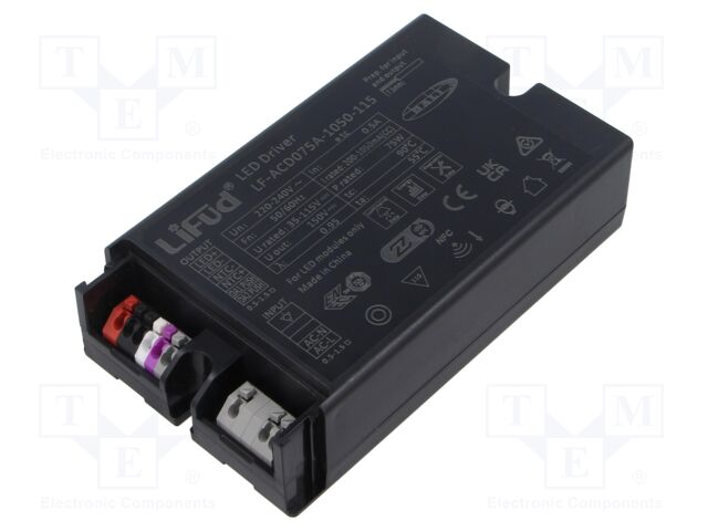 Power supply: switching; LED; 75W; 35÷115VDC; 200mA÷1.05A; IP20