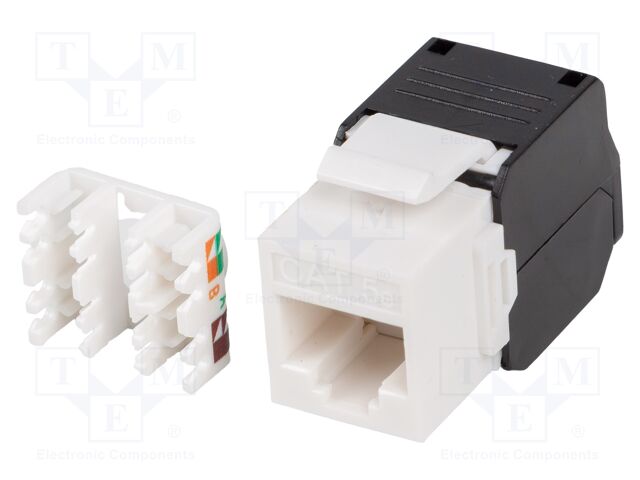 RJ45 module; white,black; Cat: 5/5e; on cable; RJ45 socket; 36V