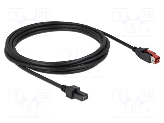 Cable; 2x4pin plug,PoweredUSB plug; 3m; black; 20AWG,26AWG; 24V
