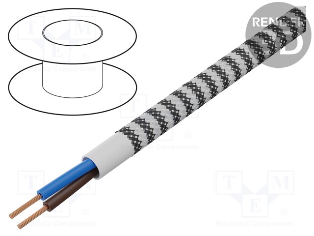 Wire; H03VV-F,OMY; stranded; Cu; 2x0,75mm2; textile braid; 50m