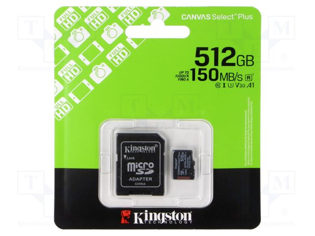 Memory card; microSD; R: 150MB/s; Class 10 UHS I U3; 512GB