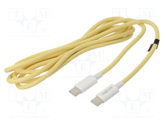Cable; USB 2.0; USB C plug,both sides; 1.5m; yellow; 480Mbps; 60W