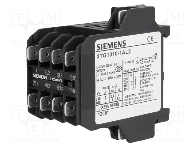 Contactor: 4-pole; NO x4; 230VAC; 8.4A; DIN,on panel; 3TG10
