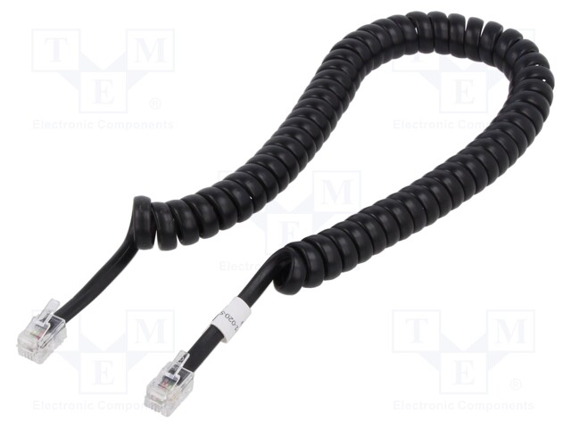 Cable: telephone; coiled; RJ10 plug,both sides; black; 2m