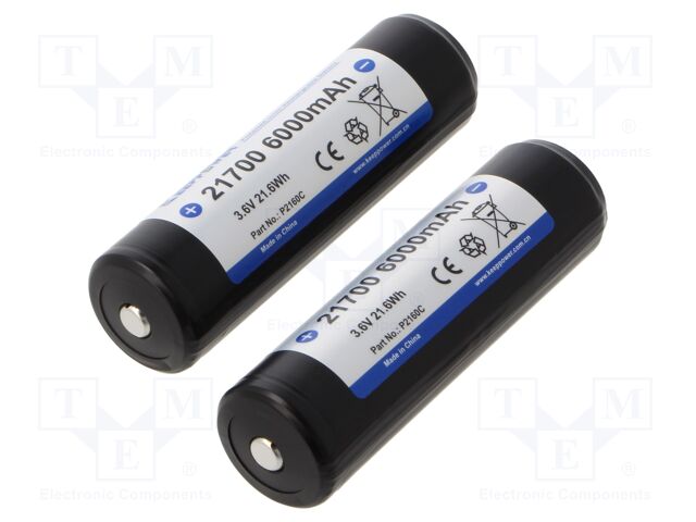 Re-battery: Li-Ion; 21700; 3.7V; 6000mAh; Ø22.2x75mm; 12A