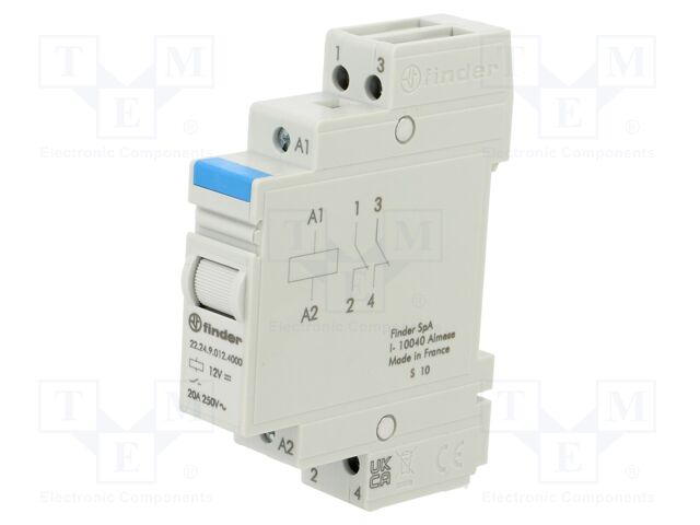 Relay: installation; monostable; NC x2; Ucoil: 12VDC; DIN; 20A; IP20