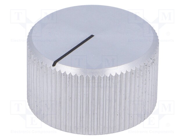 Knob; with pointer; aluminium; Shaft d: 6mm; Ø28x16mm; silver