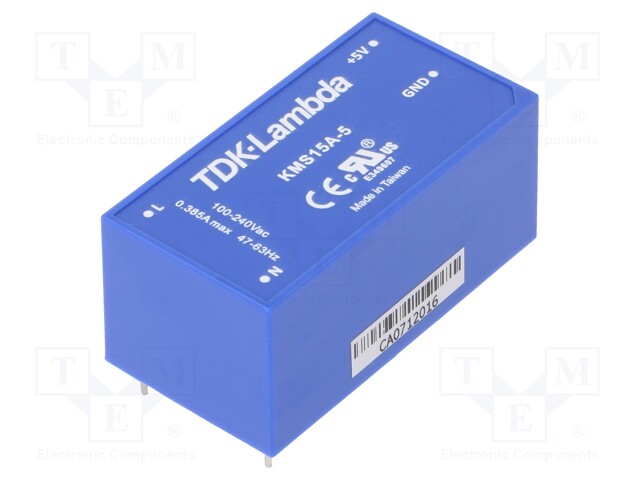 Converter: AC/DC; 15W; Uout: 5VDC; Iout: 3A; 79%; Mounting: THT