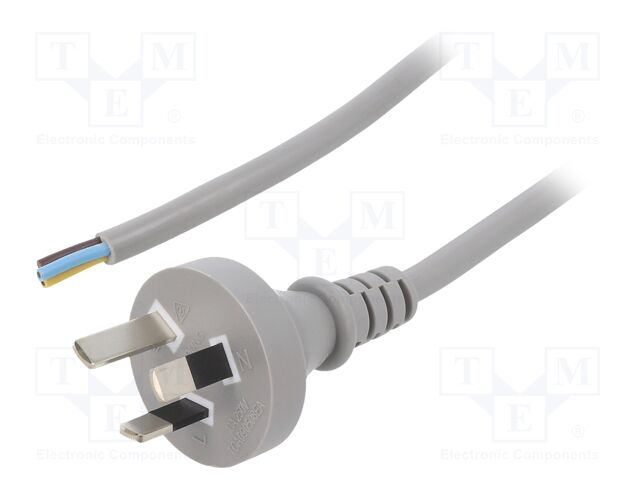Cable; AS/NZS 3112 (I) plug,wires; PVC; 5m; grey; 3x1mm2; 10A; 250V