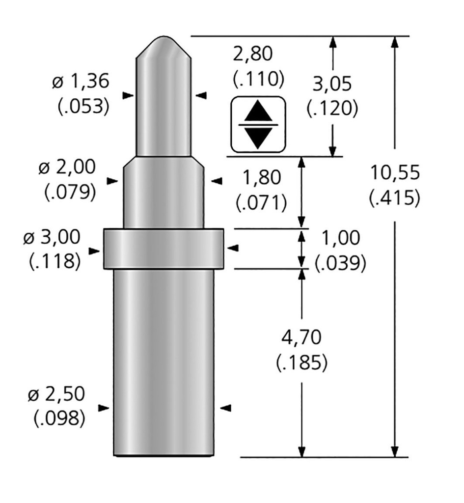 Test needle; Operational spring compression: 1.52mm; 2A; 0.3N