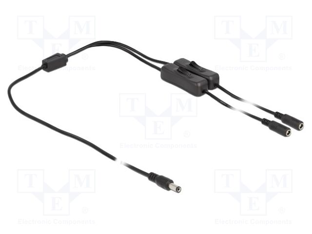 Cable; DC 5,5/2,1 plug,DC 5,5/2,1 socket x2; straight; black; 1m