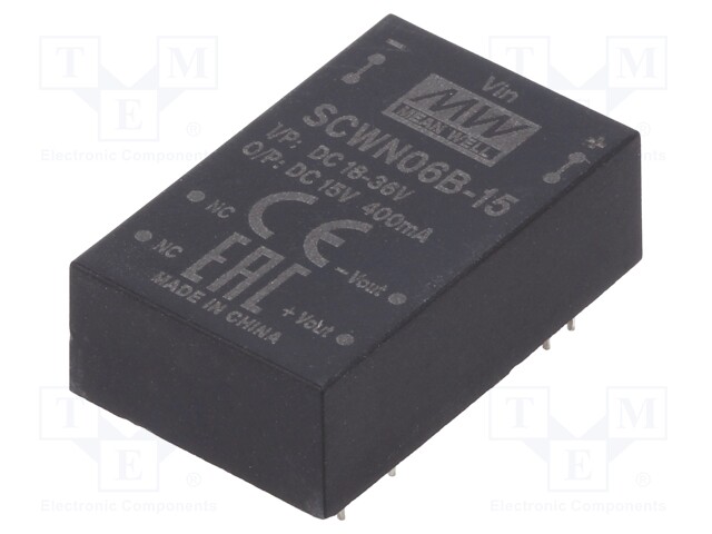 Converter: DC/DC; 6W; Uin: 18÷36V; 15VDC; Iout: 400mA; DIP24; 12.5g