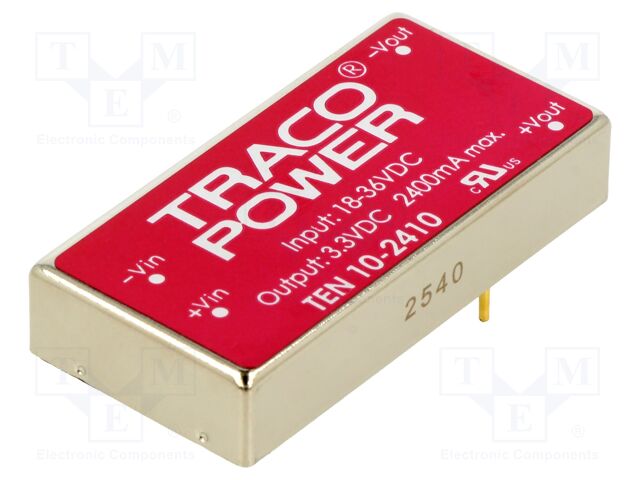Converter: DC/DC; 10W; Uin: 18÷36V; 3.3VDC; Iout: 2400mA; 2"x1"; 32g