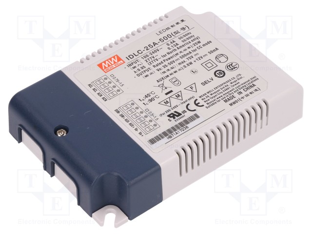 Power supply: switched-mode; LED; 25W; 35÷50VDC; 500mA; 90÷295VAC