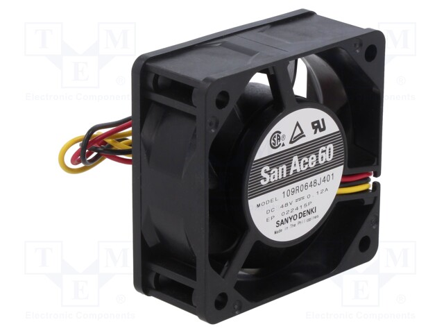 Axial Fan, 48 V, DC, 60 mm, 25 mm, 37.1 cu.ft/min, 1.06 m³/min