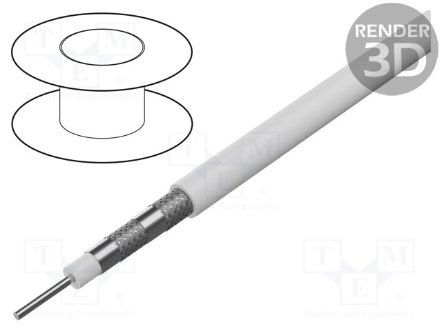 Wire: coaxial; solid; CCS; PVC; white; 20m; 7.2mm