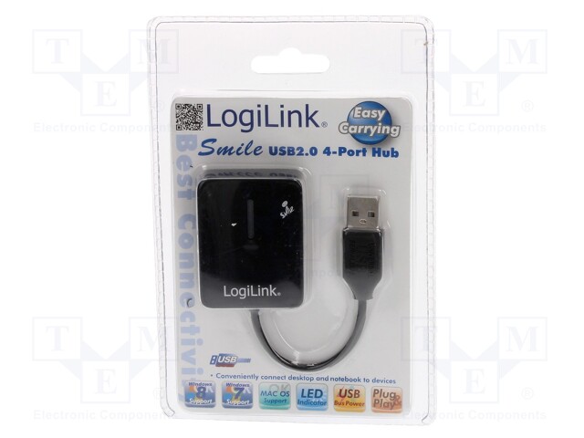 Hub USB; USB 1.1,USB 2.0; PnP; black; Number of ports: 4; 480Mbps