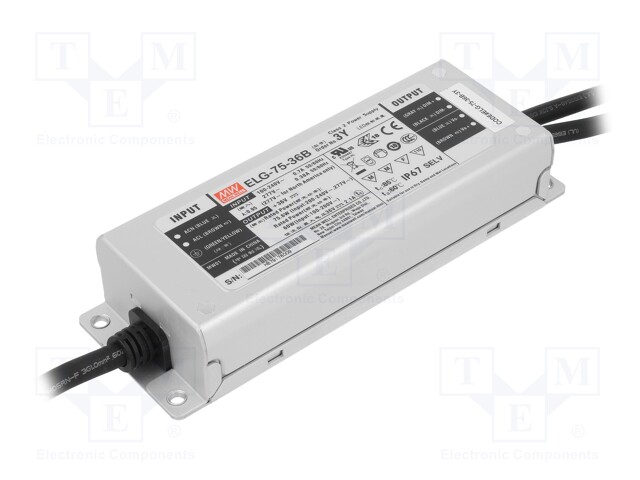 Power supply: switched-mode; LED; 75.6W; 36VDC; 2.1A; 100÷305VAC