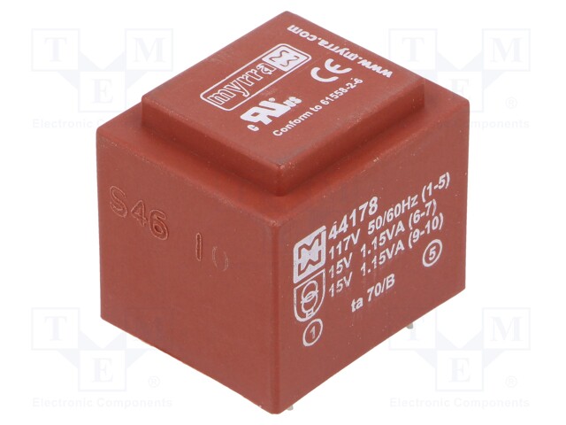Transformer: encapsulated; 2.3VA; 117VAC; 15V; 15V; 77mA; 77mA