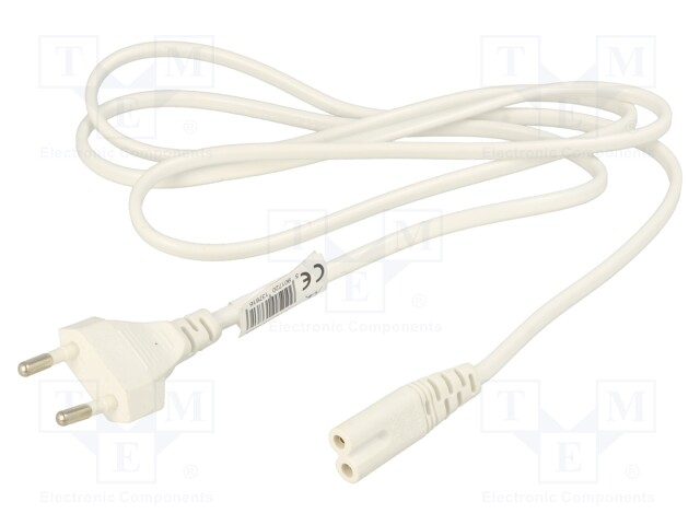 Cable; CEE 7/16 (C) plug,IEC C7 female; PVC; 1.5m; white; 2.5A