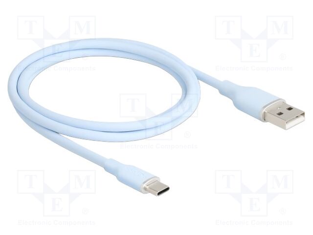 Cable; USB 2.0; USB A plug,USB C plug; gold-plated; 1m; blue; 3A