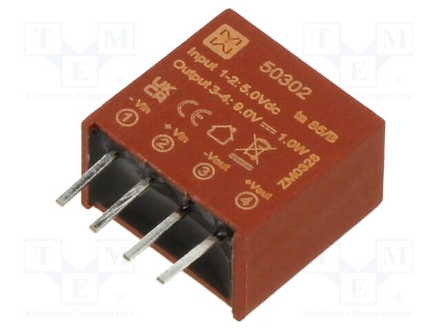 Converter: DC/DC; 1W; Uin: 4.5÷5.5VDC; Uout: 9VDC; Iout: 111mA; PCB