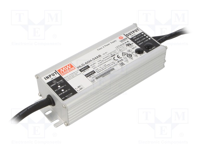 Power supply: switched-mode; LED; 62.1W; 54VDC; 49÷58VDC; IP65